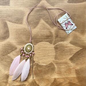 Boho Pink Dreamcatcher Feather Necklace – Adjustable Cord